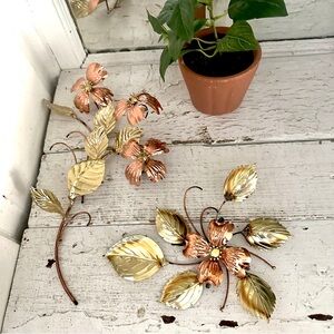 Vintage 70’s Brass & Copper Metal Leaves Flowers Curved Stems Wall Decor Homco